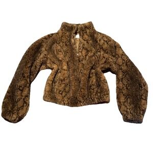 Oli And Hali Fuzzy Sherpa Pullover Animal Print Faux Fur 1/4 Zip Medium